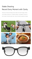 Occhiali Intelligenti con Fotocamera, Audio, Traduzione AI, Risoluzione 1080p, Impermeabili IP54, Controllo Touch e Vocale, Tecnologia Avanzata Popolare