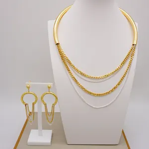 GDJWRI NC07 Set 4 Potong Besar Hadiah Natal, Perhiasan Gelang Rantai Berlapis Emas 18K