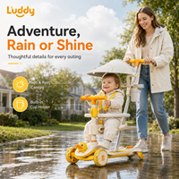 Tricycle évolutif 3-en-1 Luddy Custom B.Duck avec poignée réglable, poussoir et vélo d'équilibre pour tout-petits 1-4 ans