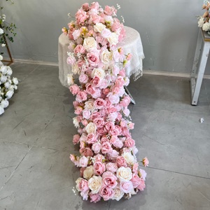 M-FR131 Camino de Mesa con Flores Rosadas, Camino de Mesa de Flores Artificiales de Seda, Decoración de Boda, Camino de Mesa de Flores para Eventos, Decoración del Hogar - Product Image 6