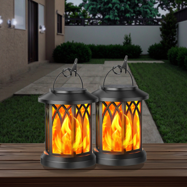 Garden Solar Light Lamp Courtyard Porch Terrace Flickering Flames Hanging Lantern for Camping Garden Patio Walkway Decor
