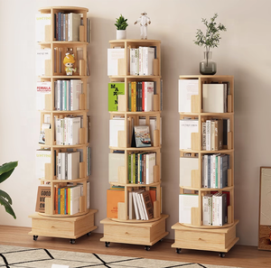 Estantería giratoria <span class=keywords><strong>circular</strong></span> de madera maciza con ruedas Torre de estantería rodante de tipo ancho de 360 ° adecuada para niños - Product Image 1