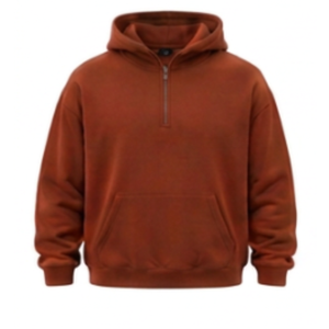 Sudadera con capucha y media cremallera Rust, corte regular, forro polar, estilo casual, con bolsillo frontal, logo en la manga izquierda y bolsillos laterales - Product Image 1
