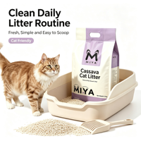 Litière pour chat à base de manioc, faible teneur en poussière, agglomération rapide, contrôle des odeurs, formule personnalisée, marque privée, parfumée ou non parfumée, articles pour animaux de compagnie
