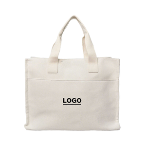 Sac fourre-tout en toile de coton moyen, personnalisable avec logo imprimé, poche, fermeture et poignée d'épaule – Vente en gros - Product Image 1
