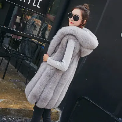 KTX0594 Chaleco de piel para mujer, abrigo de otoño e invierno de piel de zorro, chaleco con capucha de moda, chaleco coreano para mujer