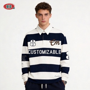 OEM/ODM Custom Screen Print Logo Drop Shoulder Vintage Sporty Polo <strong>Shirts</strong> Streetwear <strong>Long</strong> <strong>Sleeve</strong> Stripe <strong>T</strong> <strong>Shirt</strong> for Men - Product Image 2
