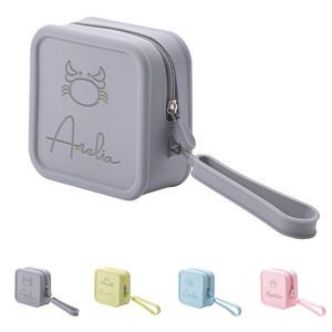 Organisateur de toilette de voyage personnalisé gravé au laser, trousse de maquillage en silicone, étui cosmétique carré, couleur unie, nom personnalisé, petit sac - Product Image 2