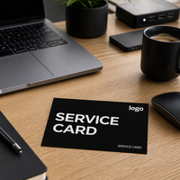Carte de service noire personnalisée imprimée avec texte blanc gras et zone pour logo, pour kits de cartes de garantie et d'assistance