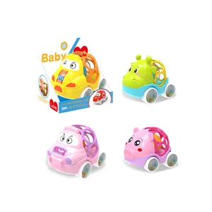 四种卡通可爱有趣的汽车玩具婴儿玩软胶拨浪鼓钟车迷你玩具车