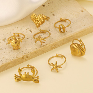 MECYLIFE 18K Gold Plated Stainless Steel Open Ring Ocean <strong>Crab</strong> Starfish Turtle Summer Vacation <strong>Jewelry</strong> for Women Wholesale - Product Image 3