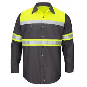 Wholesale Breathable Long Sleeve High Vis Reflective &Safety Workwear Men's Shirts