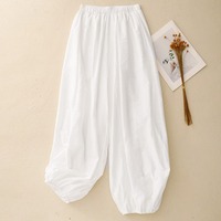 Nouvelles Pantalons Ballon Scimitar d'Été 2026 en Coton et Lin, Style Chic Français, Coupe Ample, Taille Plus, Vert Sauge