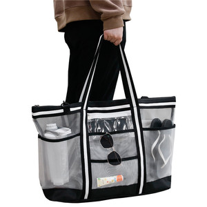 Mesh <b>Bag</b> Large Capacity Single Shoulder <b>Beach</b> Travel Storage <b>Bag</b> With Multiple Pockets Nylon Mesh Portable Outdoor Use - Product Image 3