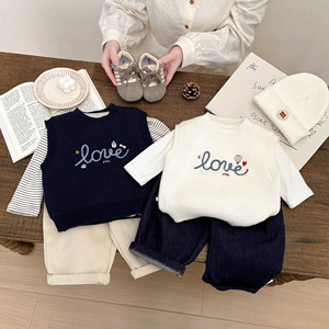 Gilet en tricot acrylique pour bébé garçon, style coréen, avec lettres de dessin animé, collection Printemps Précoce, vêtement d'extérieur polyvalent - Product Image 1