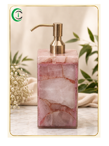 Dispensador de Mármol Rosa Ónix, Artesanal, Ecológico, de Piedra Natural, Forma Cúbica de 8 Pulgadas, Recargable, con Bomba, para Accesorios de Baño - Product Image 4