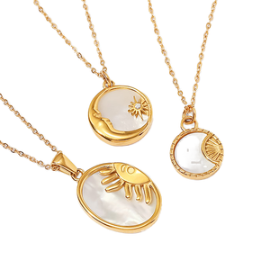 Collar con Colgante de Sol y Luna en Concha Blanca, Cadena de Eslabones Vintage, Chapado en Oro de 18K, Acero Inoxidable, Regalo - Product Image 1