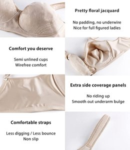 Sujetador de talla grande <span class=keywords><strong>para</strong></span> mujer, cobertura completa, sin relleno, tela ultra cómoda y superior con adorno de encaje, muestra gratis - Product Image 6