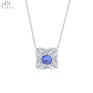 Exclusive Vintage Style Fine Jewelry 18K Solid White Gold Natural Diamond & Blue Sapphire Pendant <b>Necklace</b> Gift For Women Wear - Product Image 1