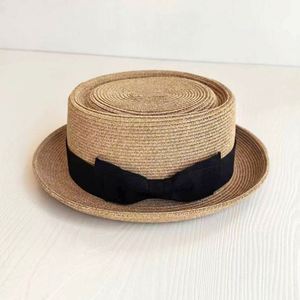 Summer Beach Fashion Trendy Paper Straw Pork Pie Boater <b>Hat</b> Outdoor British Sunshade Straw <b>Hat</b> Sunshade Breathable Sun <b>Hat</b> - Product Image 1