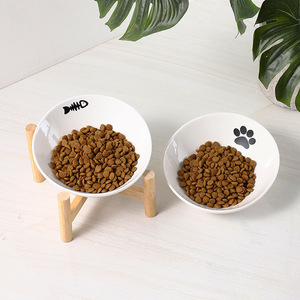Bol en céramique pour chat avec support en bois, plat surélevé pour l'alimentation des chats et des petits chiens, bol unique pour nourriture et eau pour animaux de compagnie - Product Image 3