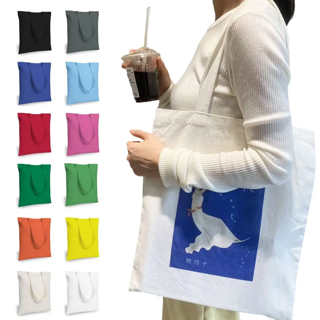 Bolsas reutilizables de lona de algodón liso con logotipo impreso personalizado Bolsas de compras ecológicas naturales de 12oz para boutique