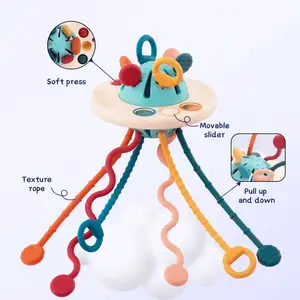 Baby Sensory Toys Montessori UFO Food Grade Silicone Pull String Activity Toy Learning