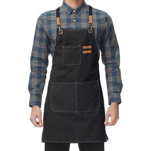 Delantal de trabajo de lona de algodón resistente con logotipo personalizado, diseño cruzado en la espalda, impermeable y a prueba de aceite, con bolsillo, ideal para limpieza - ¡Gran oferta! - Product Image 1