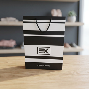 Premium <b>Biodegradable</b> <b>Paper</b> Shopping Bag Black White Striped Twisted Handle Offset Printed Art <b>Paper</b> - Product Image 2