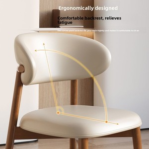 Silla de Comedor de Madera Maciza, Estilo Nórdico Minimalista, Diseño Moderno de Lujo Ligero, Tapicería Suave Color Crema, Muebles para el Hogar y Restaurantes - Product Image 3