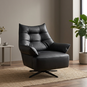 Modern Leather Reclining Armchair Tufted Back Manual Mechanism Living Room Chair Contemporary Style Leisure Furniture - Product Image 4