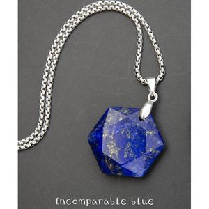Collar con Colgante Hexagonal de Lapislázuli, Piedra Preciosa Natural, Cristal Curativo, Joyería Unisex para Uso Diario, Engaste en Bisel - Product Image 2