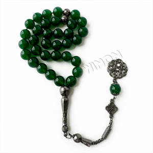 Ágata verde Natural Aqeeq 10mm Tasbih 33 cuentas de oración islámica <span class=keywords><strong>Tasbeeh</strong></span> Rosario musulmán <span class=keywords><strong>Dhikr</strong></span> cuentas Zikr cuentas musulmán Baclite Rosario - Product Image 2