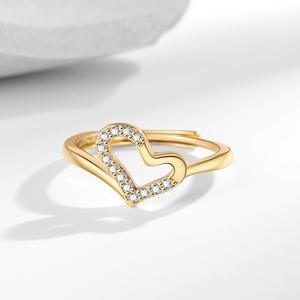 Bague ajustable inspirée du cœur, finition argentée, style moderne minimaliste, bague ouverte ajustable, bijoux de mode - Product Image 3