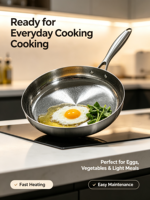 Poêle à frire en acier inoxydable 430 Long Lin Pattern 2.0-3.0L, design européen, pour cuisinière à induction et cuisinière à gaz