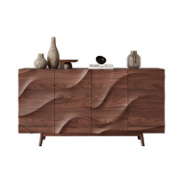 Buffet Console en Bois Massif Style Mid-Century, Meuble de Rangement Noyer Rétro pour Salon