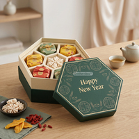 Boîte cadeau hexagonale haut de gamme en carton pour pâtisseries du Nouvel An, avec estampage doré et séparateur, design gratuit
