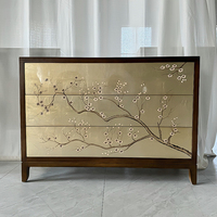 Console de Chevet Moderne en Bois Peinte à la Main avec Feuille d'Or et Miroir pour Entrée ou Chambre