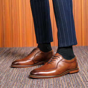 Zapatos Oxford de punta redonda para hombre, color marrón, con cordones, para oficina, carrera, todas las estaciones, suela de goma, envío directo - Product Image 3