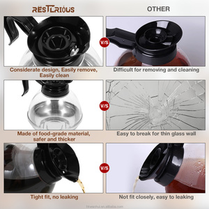 Carafe à café de remplacement en PC résistante à la chaleur, 12 tasses, avec base en acier inoxydable et bec verseur anti-goutte pour cafetière - Product Image 6