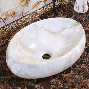 Phong Cách Châu Âu Rắn Bề Mặt Handmade Phòng Tắm Bồn Rửa Hiện Đại Hình Bầu Dục Đầy Màu Sắc Đá Cẩm Thạch Mô Hình Tùy Chỉnh Hàng Đầu Countertop Tính năng Nghệ Thuật - Product Image 3