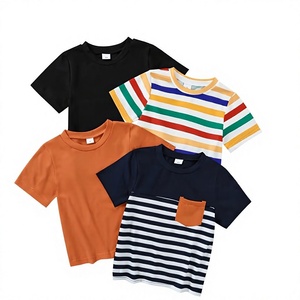 เสื้อยืดแขนสั้นเด็กผู้ชาย 4 ชิ้น คอกลม ลายทาง สีพื้น เสื้อถักลำลองสำหรับใส่ในฤดูใบไม้ผลิและฤดูร้อน - Product Image 1
