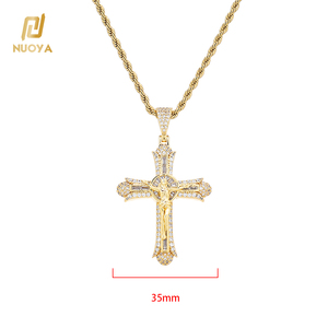 NUOYA 镀金钻石耶稣十字架吊坠项链 18K 镀金宗教嘻哈珠宝男女款 - Product Image 6