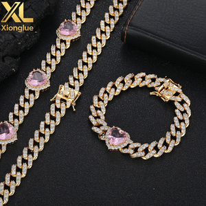 10mm Single Row Cuban Chain Bracelet Iced Out Pink Heart CZ Stone Silver Plated Prong Cuban Link Chain Gift for Women - Product Image 5