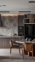 Meuble de cuisine îlot modulaire moderne de luxe en bois massif avec finition laquée imperméable, charnières en marbre, robinet et crédence pour villas