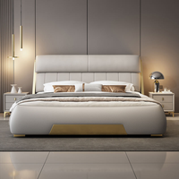 Ensemble de lit en cuir capitonné, meubles de chambre à coucher, lit gris luxueux italien pour usage domestique