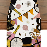 Chemin de table YINUAN pour le Nouvel An, en tissu polyester, avec des motifs de feux d'artifice, de gnomes et de champagne, pour la décoration de la table de fête