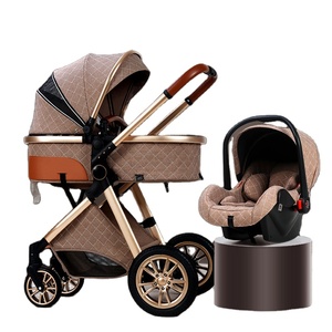 Poussette à roulettes <span class=keywords><strong>confort</strong></span> de luxe Poussette bébé pliable Passeggino 3 en 1 Landau avec siège auto - Product Image 5