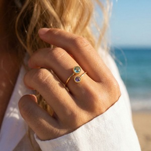 Anillo Ajustable Abierto de Acero Inoxidable Chapado en Oro al por Mayor para Mujer, con Zirconia Redonda y Marquesa Multicolor, Impermeable, Estilo Vintage - Product Image 3