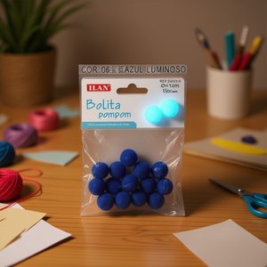 Pompon Ilan Bolita 1,5 cm Luminoso Blu Reale per Decorazioni Artigianali - Product Image 3
